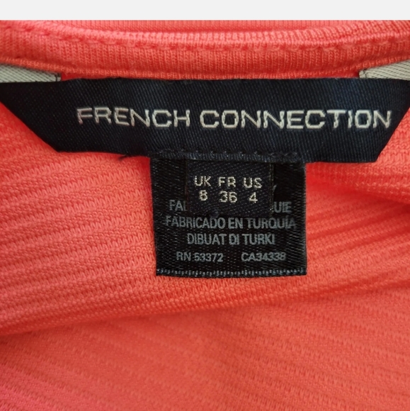 French Connection Dress Sz 4 Ribbed Stretch Fit & Flare Pink Coral Peach Pocket - Picture 4 of 9